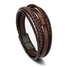 Load image into Gallery viewer, Bracelet Men Multilayer Leather Bangles Magnetic-clasp Cowhide Braided Multi Layer Wrap Trendy Bracelet Armband pulsera hombre
