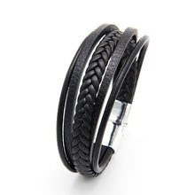 Load image into Gallery viewer, Bracelet Men Multilayer Leather Bangles Magnetic-clasp Cowhide Braided Multi Layer Wrap Trendy Bracelet Armband pulsera hombre