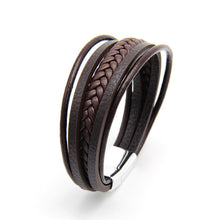 Load image into Gallery viewer, Bracelet Men Multilayer Leather Bangles Magnetic-clasp Cowhide Braided Multi Layer Wrap Trendy Bracelet Armband pulsera hombre