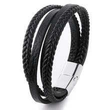 Load image into Gallery viewer, Bracelet Men Multilayer Leather Bangles Magnetic-clasp Cowhide Braided Multi Layer Wrap Trendy Bracelet Armband pulsera hombre