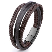 Load image into Gallery viewer, Bracelet Men Multilayer Leather Bangles Magnetic-clasp Cowhide Braided Multi Layer Wrap Trendy Bracelet Armband pulsera hombre