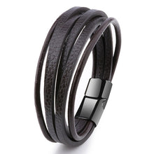 Load image into Gallery viewer, Bracelet Men Multilayer Leather Bangles Magnetic-clasp Cowhide Braided Multi Layer Wrap Trendy Bracelet Armband pulsera hombre