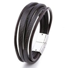 Load image into Gallery viewer, Bracelet Men Multilayer Leather Bangles Magnetic-clasp Cowhide Braided Multi Layer Wrap Trendy Bracelet Armband pulsera hombre